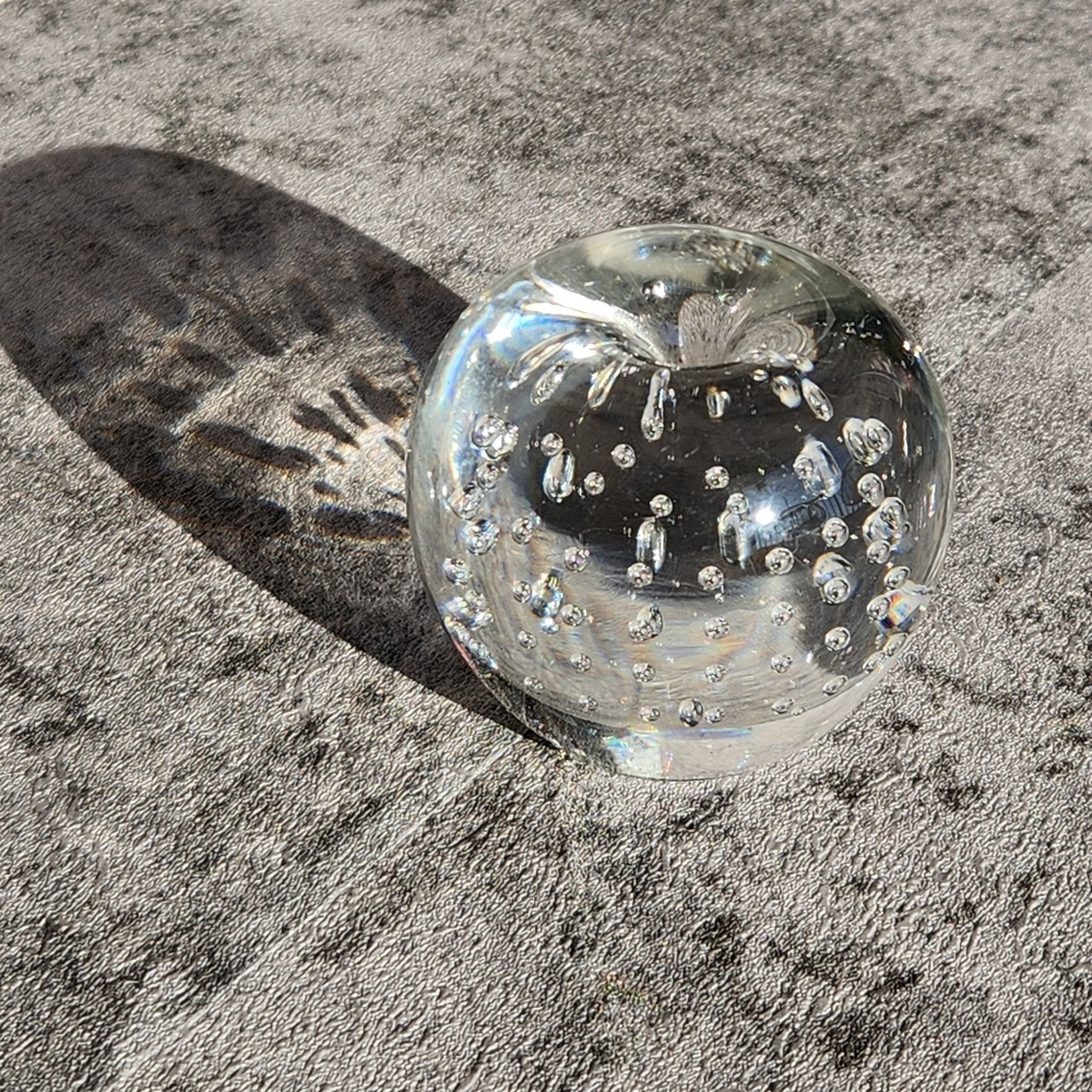 Clear glass blown apple floating orbs paperweight 10oz home decor minimalist mcm